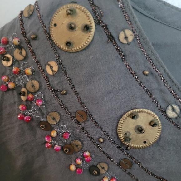 J. Gee Gray Bohemian Beaded Long Sleeve Blouse Size Extra Large - Picture 4 of 8